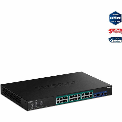 Commutateur Web intelligent PoE+ TRENDnet à 28 ports Gigabit avec 24 ports PoE+ Gigabit ; TPE-30284 ; 4 emplacements SFP+ 10G ; Puissance PoE de 370 W ; VLAN ; QoS ; LACP ; Routage statique IPv4/IPv6 TPE-30284