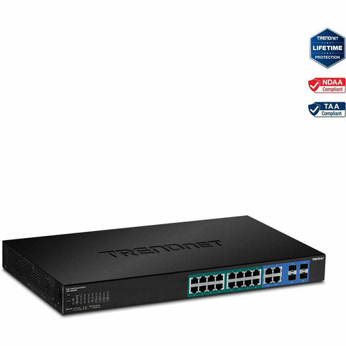 TRENDnet 20-Port Gigabit PoE+ Web Smart PoE+ Switch, 16 x Gigabit PoE+ Ports, 4 x Shared Gigabit Ports, Up To 30W Per Port, 185W Total Power Budget, Rack Mountable, Black, TPE-1620WS TPE-1620WS