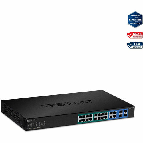 TRENDnet 20-Port Gigabit Web Smart 370W PoE+ Switch; TPE-1620WSF; 16 Gigabit PoE+ Ports; 4 Shared Gigabit Ports(RJ-45 or SFP); 370W PoE Budget;Managed PoE+ Ethernet Network Switch; Lifetime Protection TPE-1620WSF