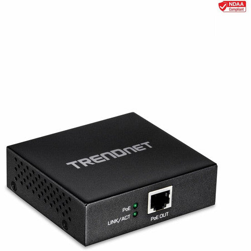 TRENDnet Gigabit PoE+ Repeater/Amplifier, 1 x Gigabit PoE+ In Port, 1 x Gigabit PoE Out Port, Extends 100m For Total Distance Up To 200m (656 ft), Supports PoE(15.4W) & PoE+(30W), Black, TPE-E100 TPE-E100