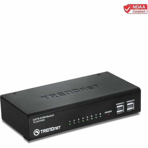 Commutateur KVM CAT5 8 ports TRENDnet, câbles CAT5 jusqu'à 30 m, USB, PS/2, touches de raccourci, VGA, double console, TK-CAT508 TK-CAT508