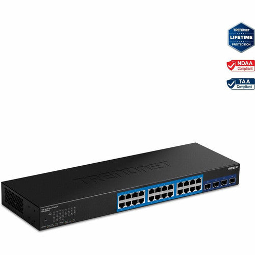 TRENDnet 28-Port Web Smart Switch, 24 x Gigabit Ports, 4 x 10G SFP+ Slots, High Speed Network Uplinks, 128 Gbps Switching Capacity, Network Ethernet Switch, 1U Rack Mountable, Black, TEG-30284 TEG-30284