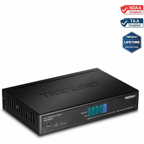 TRENDnet Switch Gigabit EdgeSmart PoE+ 5 ports, 4 ports Gigabit PoE+, 1 port Gigabit, budget d'alimentation PoE 31 W, commutateur PoE+ géré, montable au mur, protection à vie, noir, TPE-TG50ES TPE-TG50ES