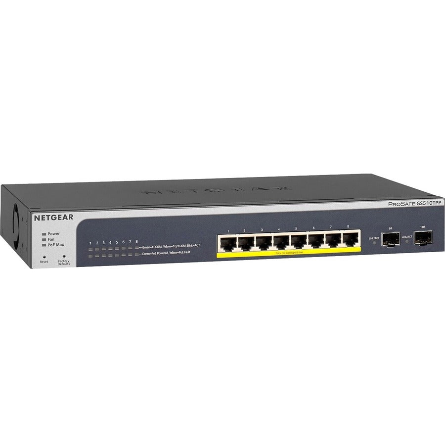 Netgear ProSAFE Switch administrable intelligent PoE+ Gigabit à 8 ports avec 2 ports SFP (GS510TPP) GS510TPP-100NAS