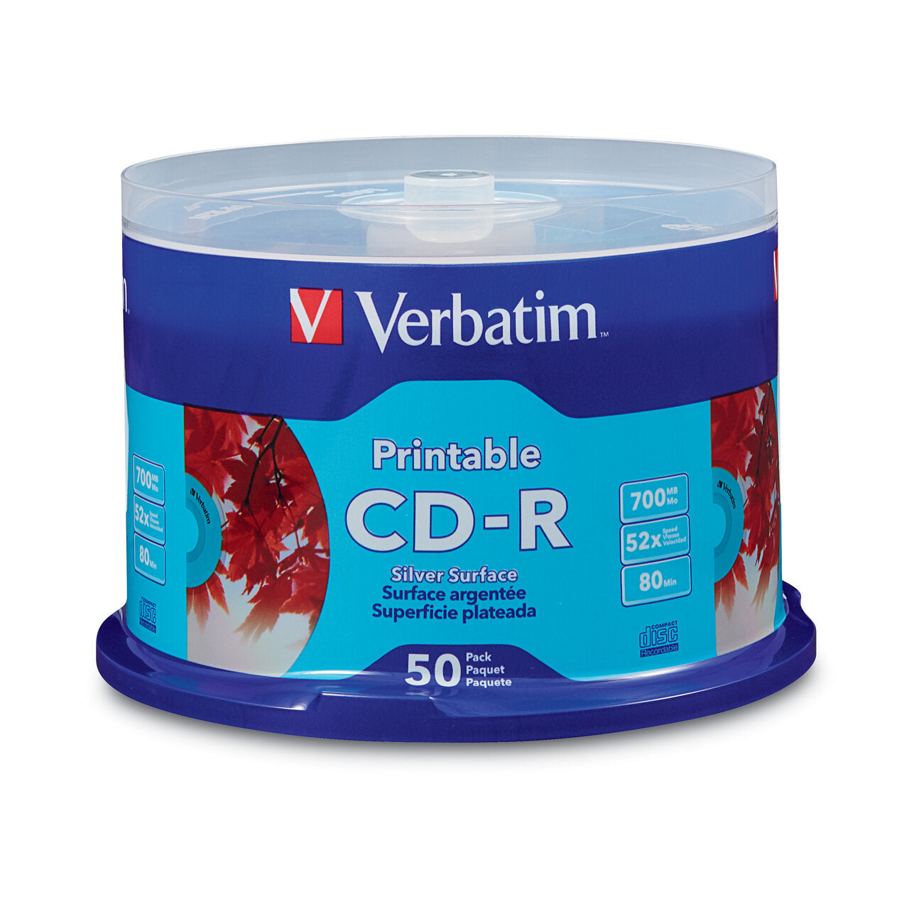 Verbatim CD-R 700MB 52X Silver Inkjet Printable - 50pk Spindle 95005