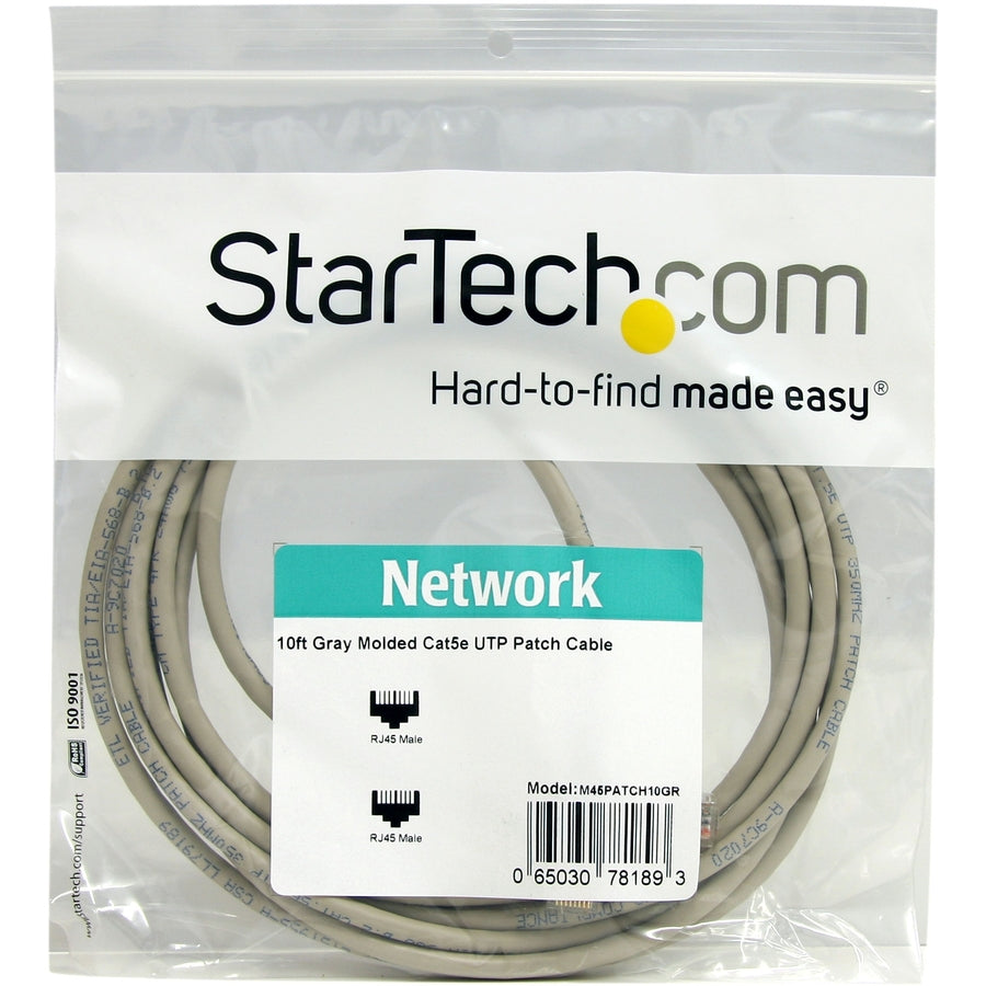 StarTech.com Câble de brassage UTP Cat5e moulé gris de 10 pieds M45PATCH10GR