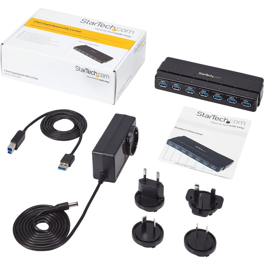 StarTech.com 7 Port SuperSpeed USB 3.0 Hub - 5Gbps - Desktop USB Hub with Power Adapter - Black ST7300USB3B