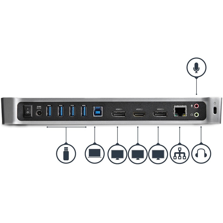 StarTech.com Triple Monitor USB 3.0 Docking Station for Laptops - Mac & Windows - USB Fast Charge Port - Up to 4K - USB3DOCKH2DP USB3DOCKH2DP