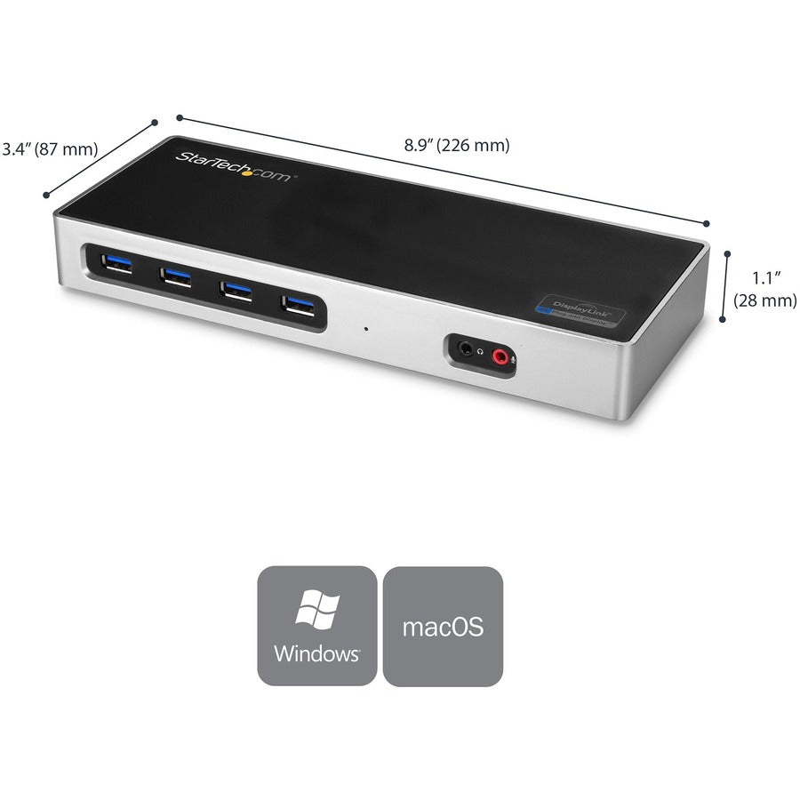 StarTech.com USB-C & USB-A Dock, Dual Monitor 4K 60Hz Dock DisplayPort/HDMI, Hybrid USB 3.0 Laptop Docking Station, 6x USB-A, mac/Windows DK30A2DH