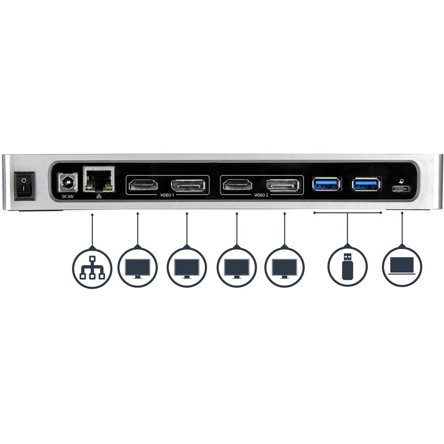 StarTech.com USB-C & USB-A Dock, Dual Monitor 4K 60Hz Dock DisplayPort/HDMI, Hybrid USB 3.0 Laptop Docking Station, 6x USB-A, mac/Windows DK30A2DH