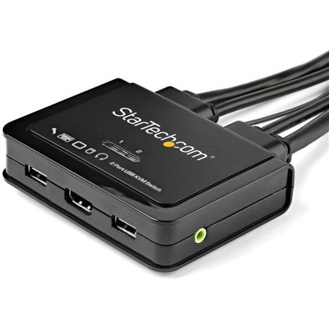 StarTech.com Commutateur KVM HDMI 2 ports – 4K 60 Hz – Commutateur KVM USB HDMI UHD compact avec câbles de 1,2 m et audio – Alimentation par bus et commutation à distance SV211HDUA4K