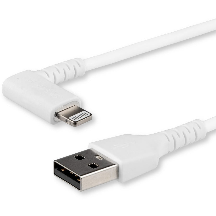 StarTech.com Câble USB A vers Lightning de 1 m pour iPhone iPad Cordon de chargeur blanc durable à angle droit de 90 degrés avec fibre aramide Certifié Apple MFI RUSBLTMM1MWR