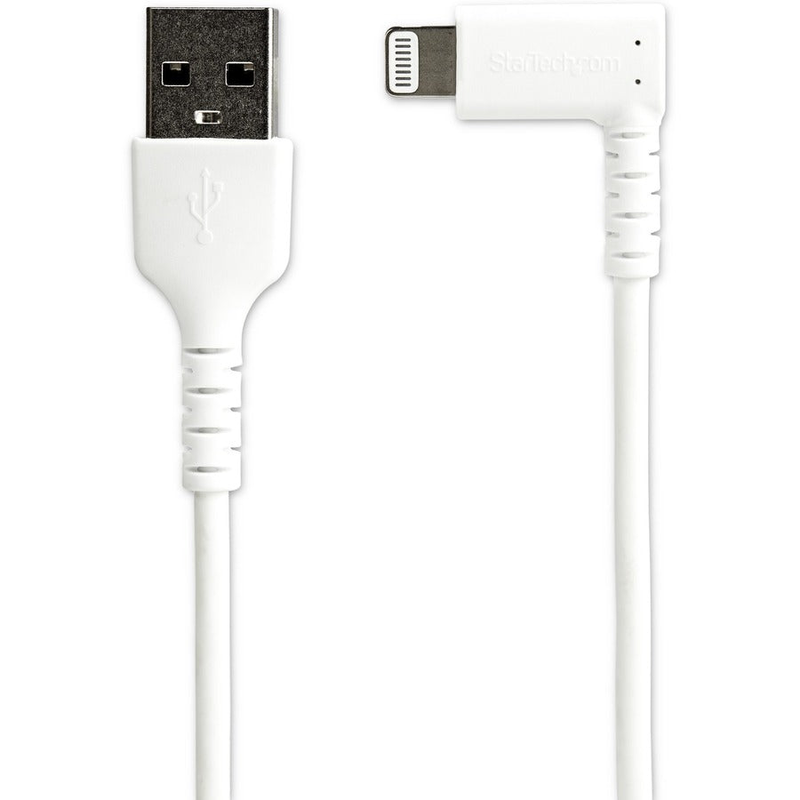 StarTech.com Câble USB A vers Lightning de 1 m pour iPhone iPad Cordon de chargeur blanc durable à angle droit de 90 degrés avec fibre aramide Certifié Apple MFI RUSBLTMM1MWR