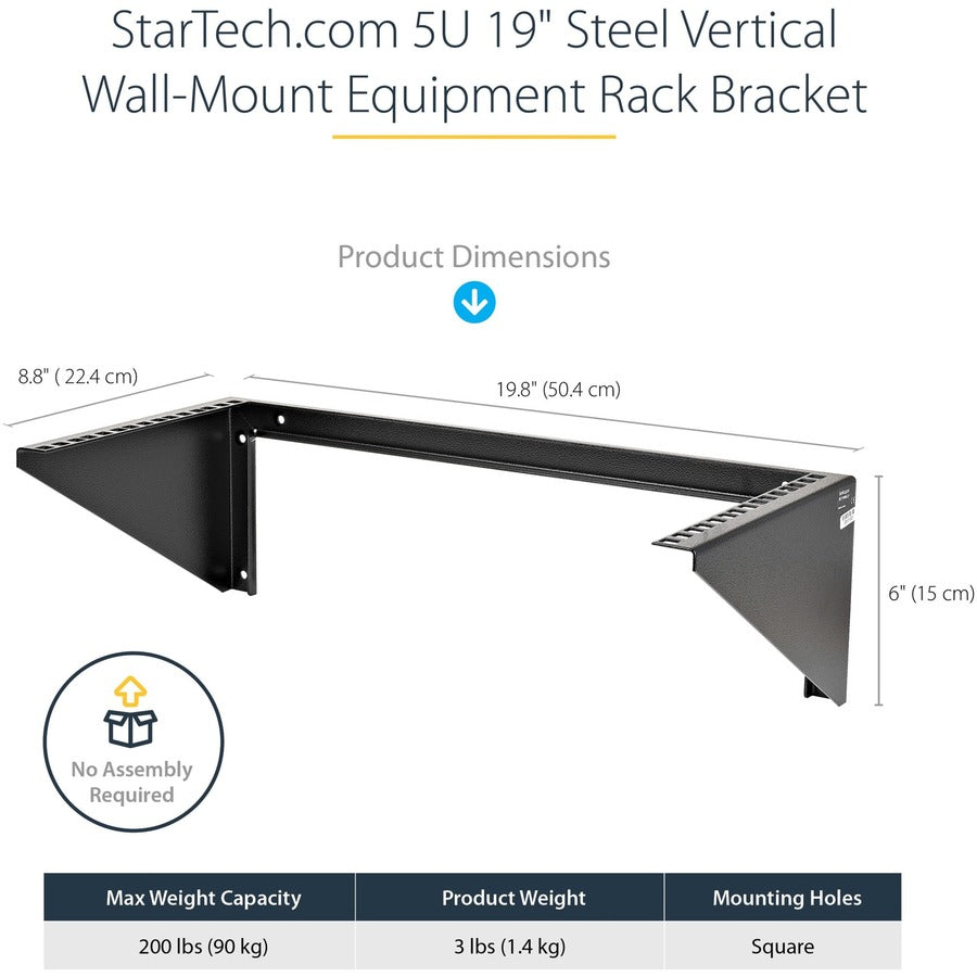 StarTech.com Rack mural vertical 5U, support de montage mural 19", réseau ouvert à profil bas/salle de serveurs/données/AV/IT/panneau de brassage/équipement RK519WALLV