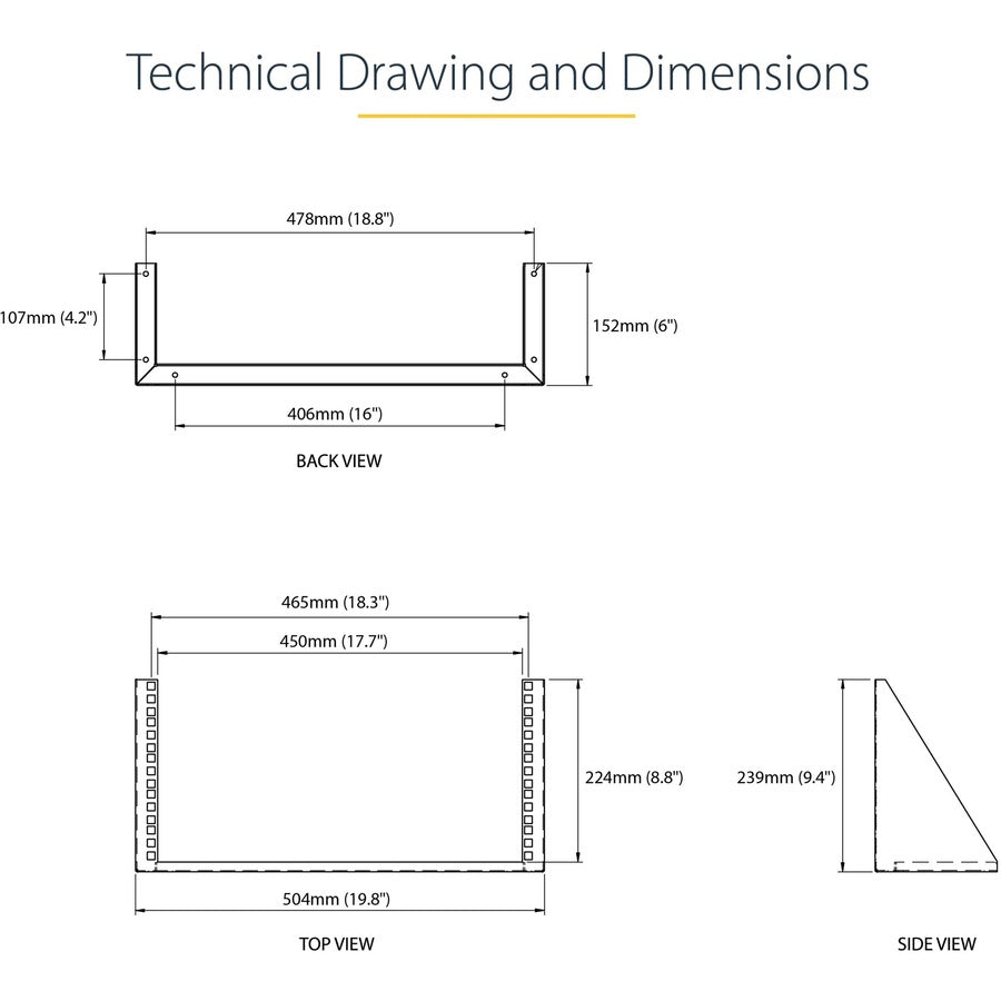 StarTech.com Rack mural vertical 5U, support de montage mural 19", réseau ouvert à profil bas/salle de serveurs/données/AV/IT/panneau de brassage/équipement RK519WALLV