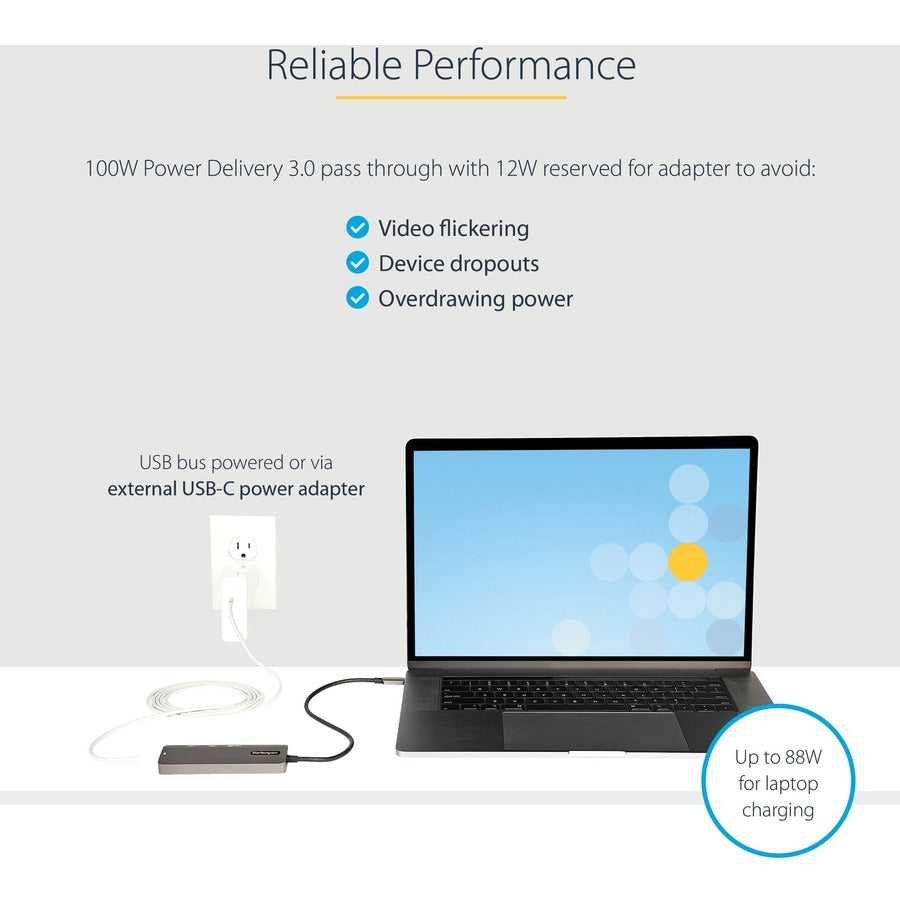 StarTech.com USB C Multiport Adapter, USB-C to HDMI 4K 60Hz (HDR10), 100W PD Pass-Through, 4xUSB 3.0, USB Type-C Mini Dock, 12" Long Cable DKT30CHPD3