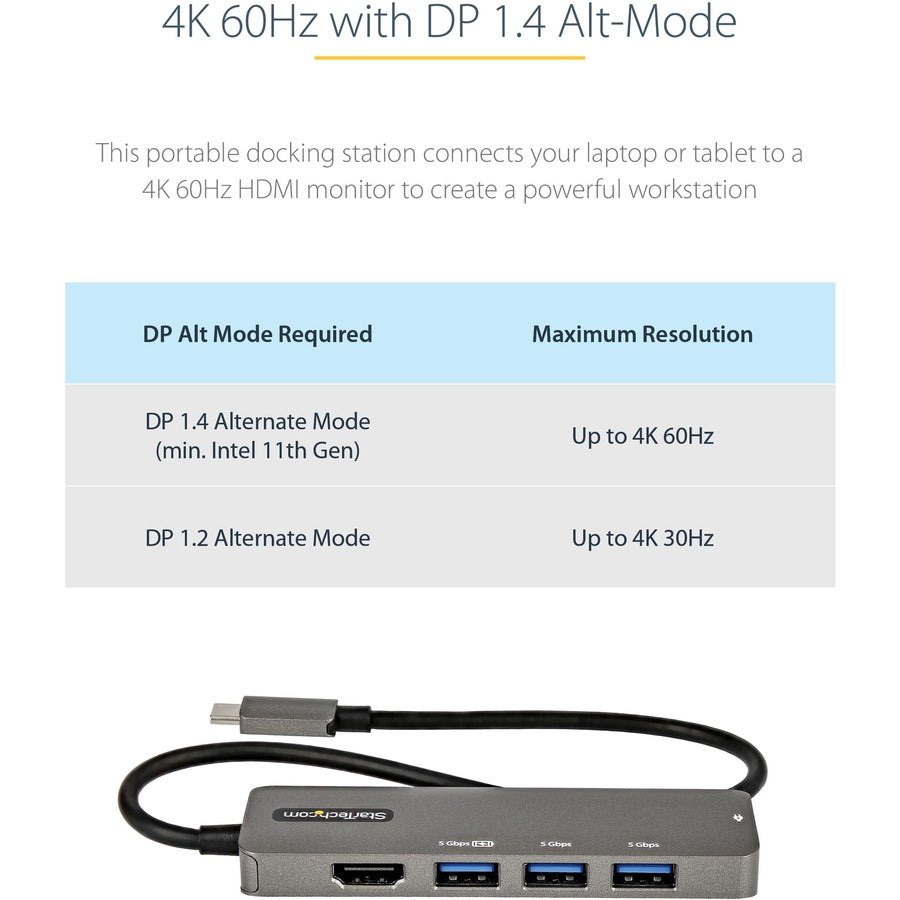 StarTech.com USB C Multiport Adapter, USB-C to HDMI 4K 60Hz (HDR10), 100W PD Pass-Through, 4xUSB 3.0, USB Type-C Mini Dock, 12" Long Cable DKT30CHPD3