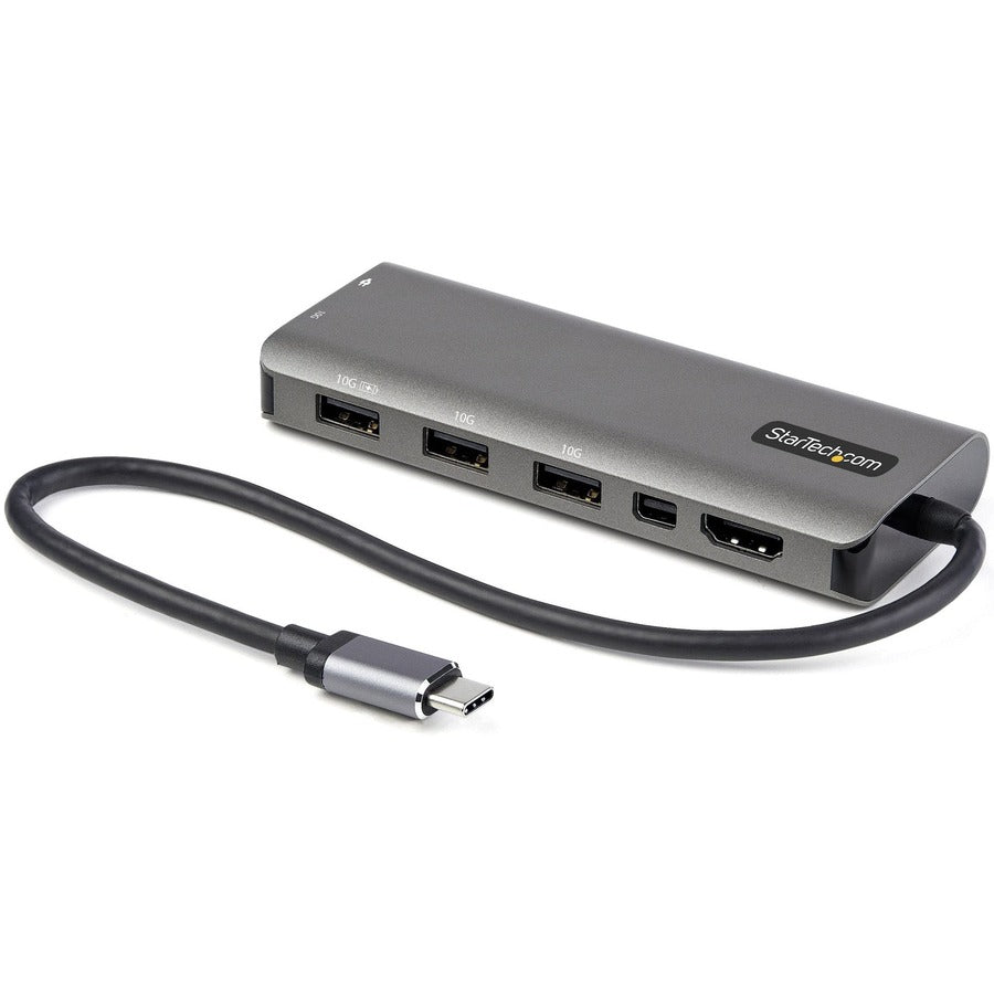 StarTech.com Adaptateur multiport USB C, USB-C vers HDMI ou mDP 4K 60 Hz, 100 W PD Pass-Through, 4 ports USB 10 Gbit/s, mini station d'accueil USB Type-C, avec câble 12" DKT31CMDPHPD