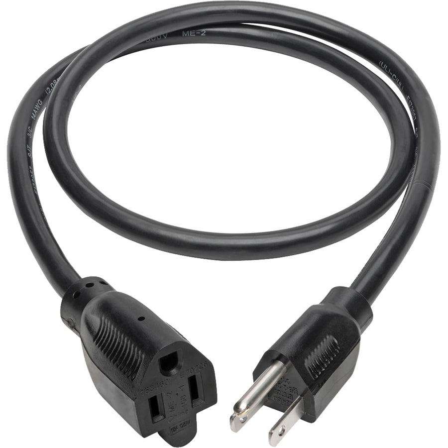 Tripp Lite 3ft Power Cord Extension Cable 5-15P to 5-15R Heavy Duty 15A 14AWG 3' P024-003