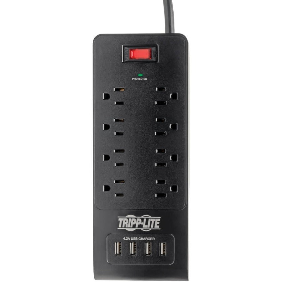 Tripp Lite Multiprise avec parasurtenseur 8 prises 4 ports USB Cordon de 6 pieds Noir - 8 x NEMA 5-15R, 4 x USB - 1875 VA - 1800 J - Entrée 120 V AC TLP864USBB