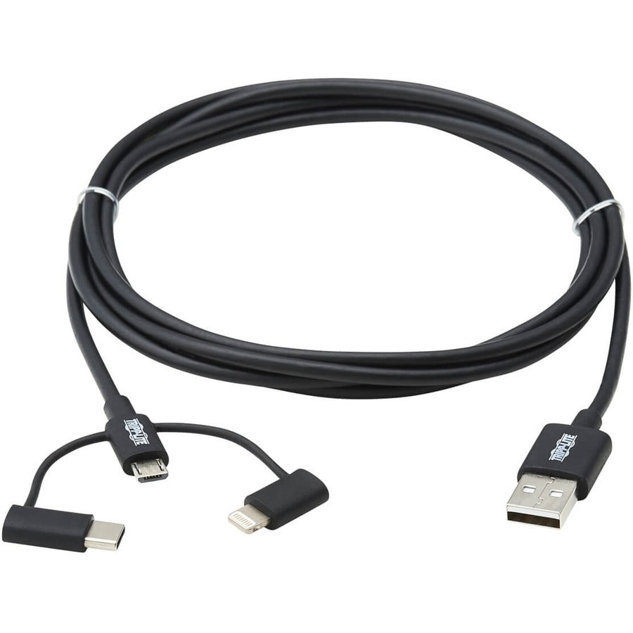 Tripp Lite USB-A to Lightning, USB Micro-B and USB-C Sync/Charge Cable, Black, 6 ft. M101-006-LMC-BK