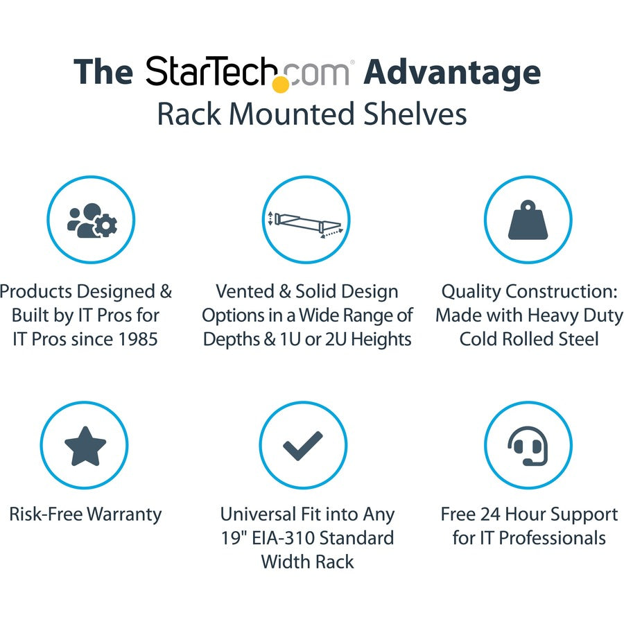 StarTech.com 1U Vented Server Rack Cabinet Shelf - Fixed 12" Deep Cantilever Rackmount Tray for 19" Data/AV/Network Enclosure w/Cage Nuts SHELF-1U-12-FIXED-V