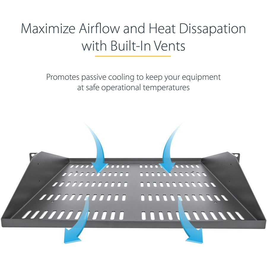StarTech.com 2U Vented Server Rack Cabinet Shelf - Fixed 14" Deep Cantilever Rackmount Tray for 19" Data/AV/Network Enclosure w/Cage Nuts SHELF-2U-14-CENTER-V