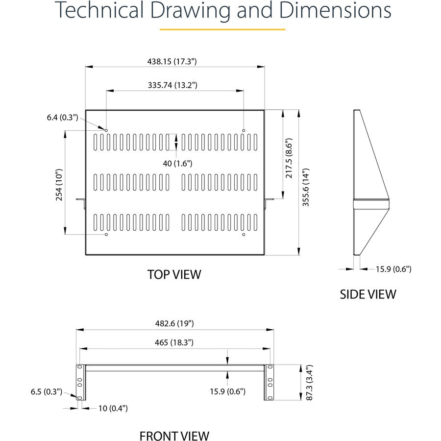 StarTech.com 2U Vented Server Rack Cabinet Shelf - Fixed 14" Deep Cantilever Rackmount Tray for 19" Data/AV/Network Enclosure w/Cage Nuts SHELF-2U-14-CENTER-V