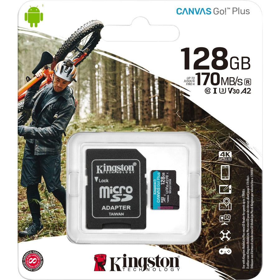 Kingston Canvas Go! Plus 128 GB Class 10/UHS-I (U3) V30 microSDXC SDCG3/128GBCR