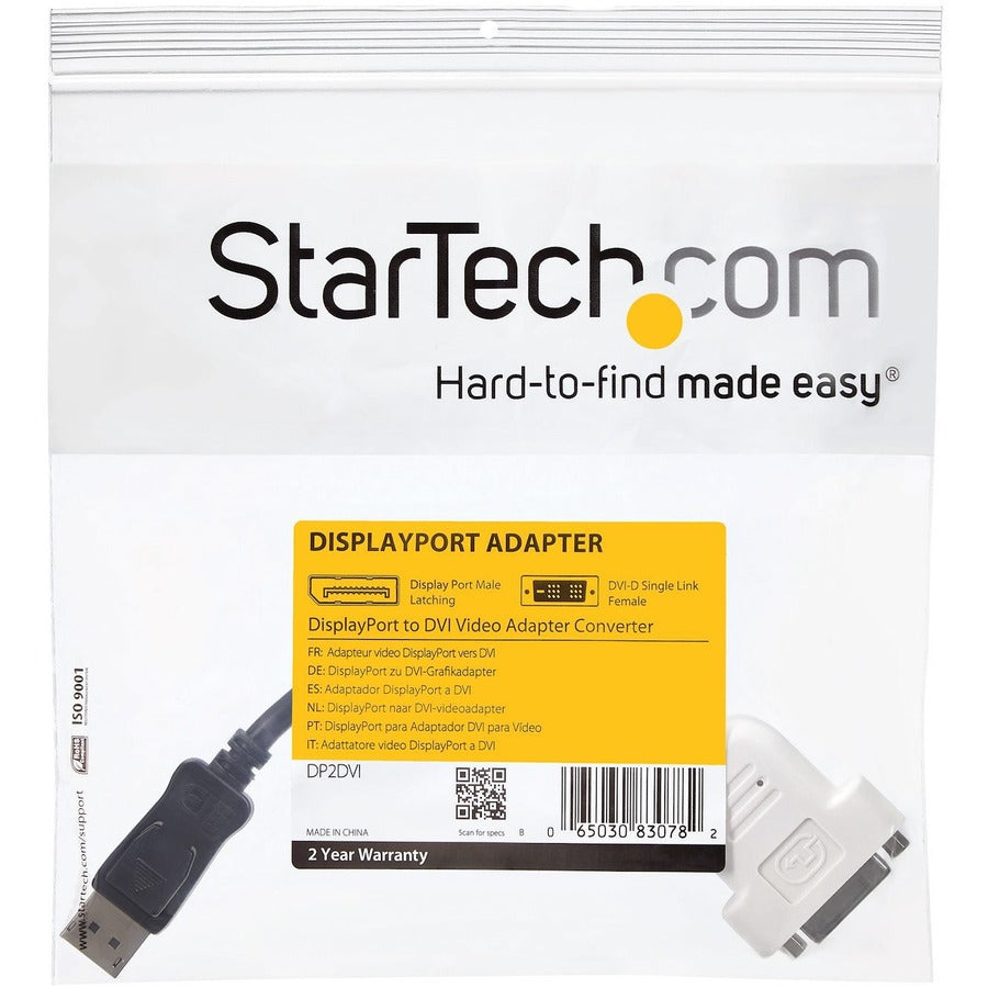 StarTech.com DisplayPort to DVI Adapter, DisplayPort to DVI-D Adapter/Video Converter 1080p, DP 1.2 to DVI Monitor, Latching DP Connector DP2DVI