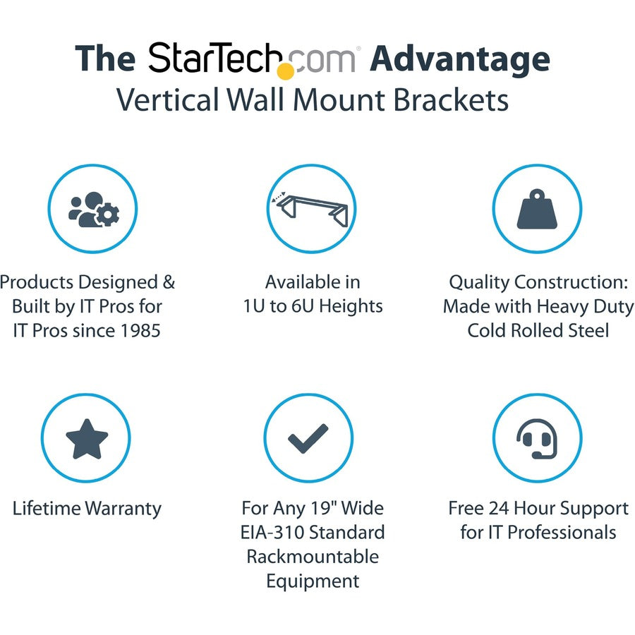 StarTech.com 1U 19in Steel Vertical Wall Mount Equipment Rack Bracket RK119WALLV