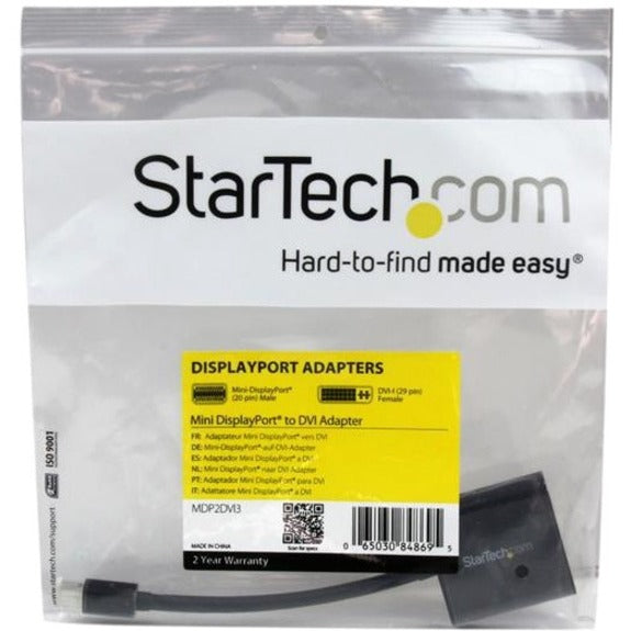 StarTech.com Adaptateur Mini DisplayPort vers DVI, Convertisseur Mini DP vers DVI-D Single Link, Vidéo 1080p, Passif, mDP 1.2 vers moniteur/écran DVI MDP2DVI3