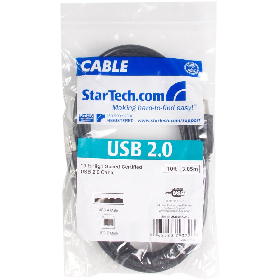 StarTech.com 10 ft USB 2.0 Certified A to B Cable - M/M USB2HAB10