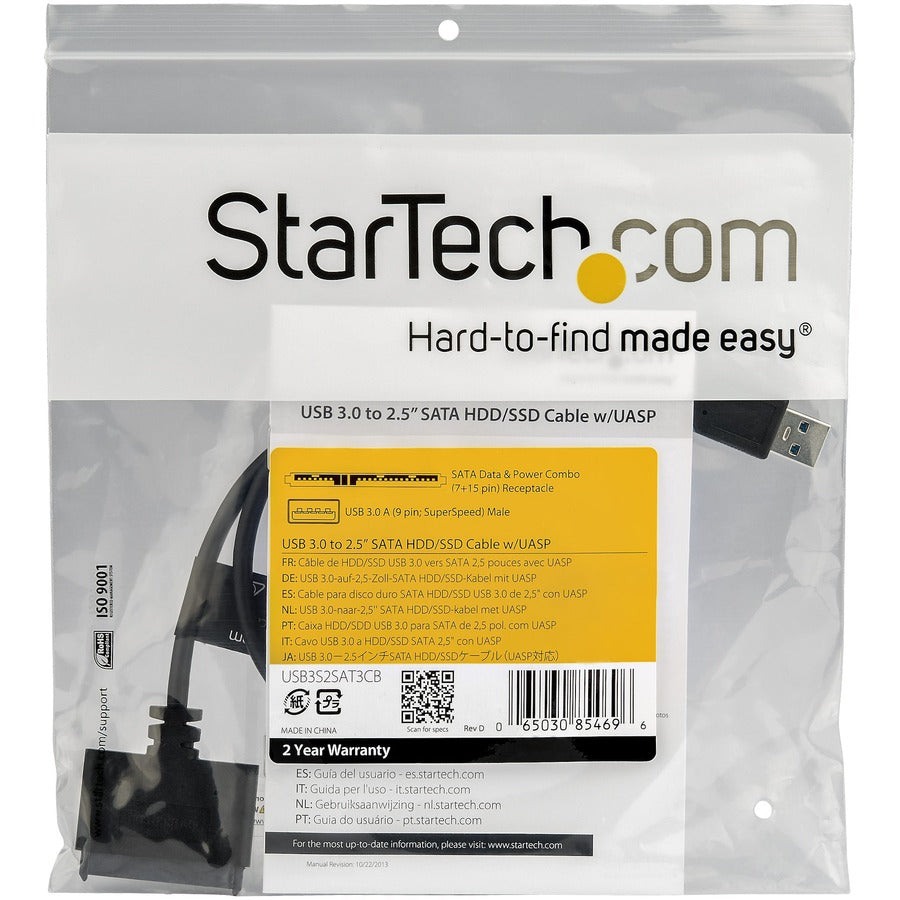 StarTech.com StarTech.com SATA to USB Cable USB 3.0 UASP - 2.5 SATA SSD / HDD - Hard Drive USB Adapter Cable - Hard Drive Transfer Cable USB3S2SAT3CB