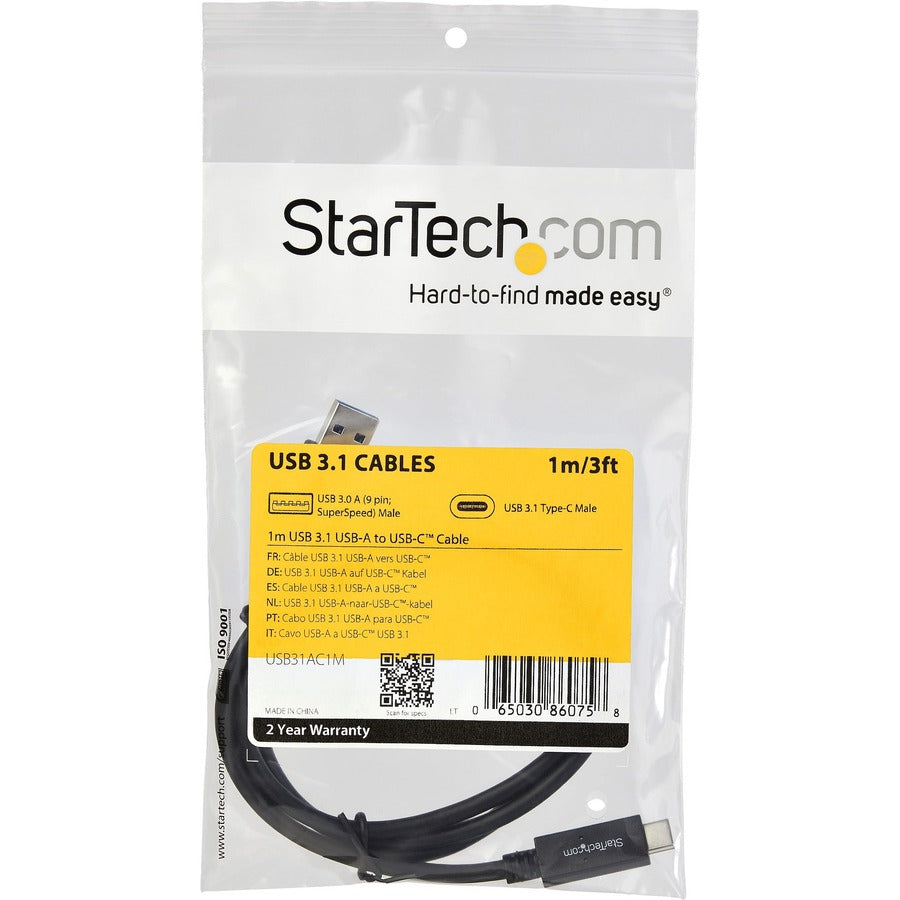 StarTech.com StarTech.com 3 ft 1m USB to USB C Cable - USB 3.1 10Gpbs - USB-IF Certified - USB A to USB C Cable - USB 3.1 Type C Cable USB31AC1M