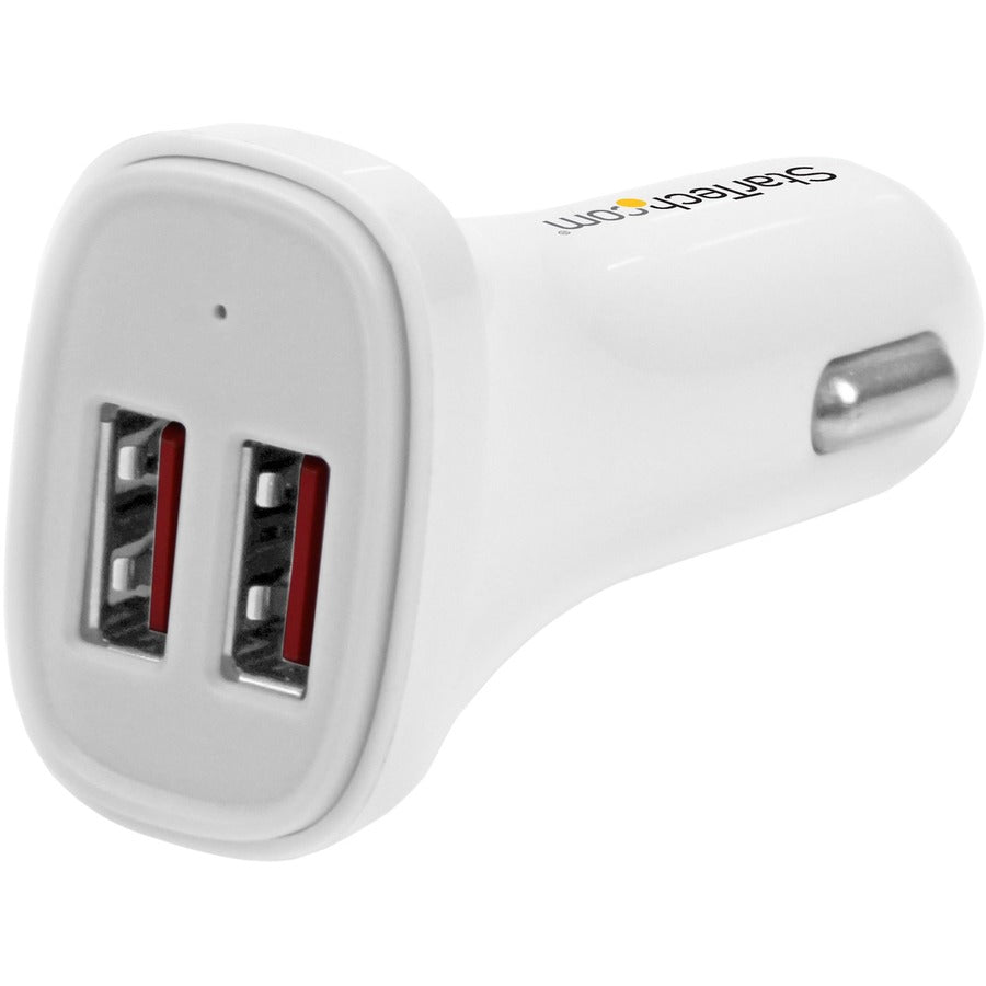 Star Tech.com Dual Port USB Car Charger - White - High Power 24W/4.8A - 2 port USB Car Charger - Charge two tablets at once USB2PCARWHS