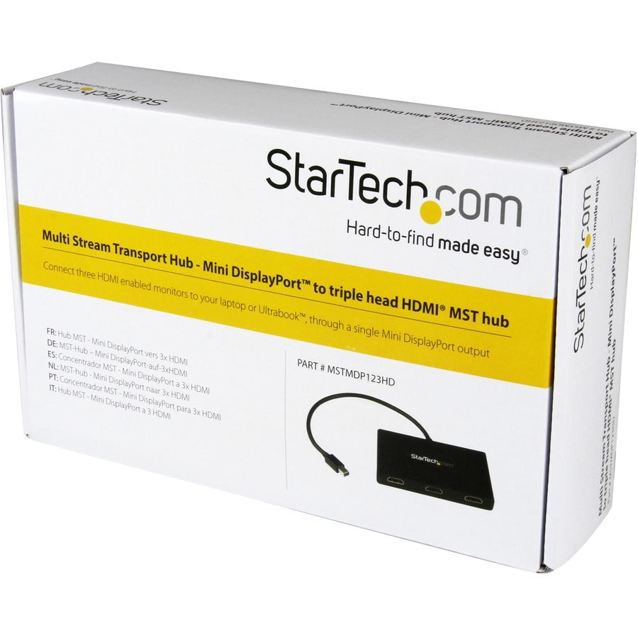 StarTech.com 3-Port Multi Monitor Adapter, Mini DisplayPort to HDMI MST Hub, 3x 1080p, Video Splitter for Extended Desktop Mode, Windows MSTMDP123HD