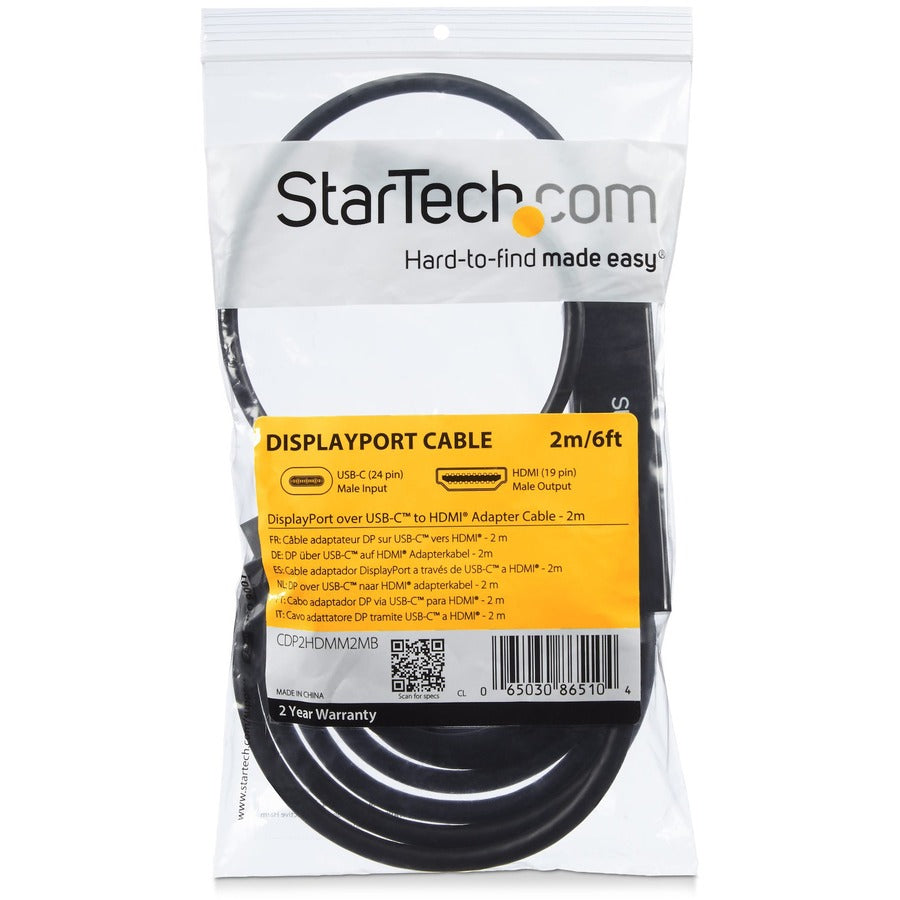 StarTech.com USB to HDMI Cable 6 ft 2m USB-C to HDMI 4K 60Hz USB Type to HDMI Computer Monitor Cable CDP2HDMM2MB
