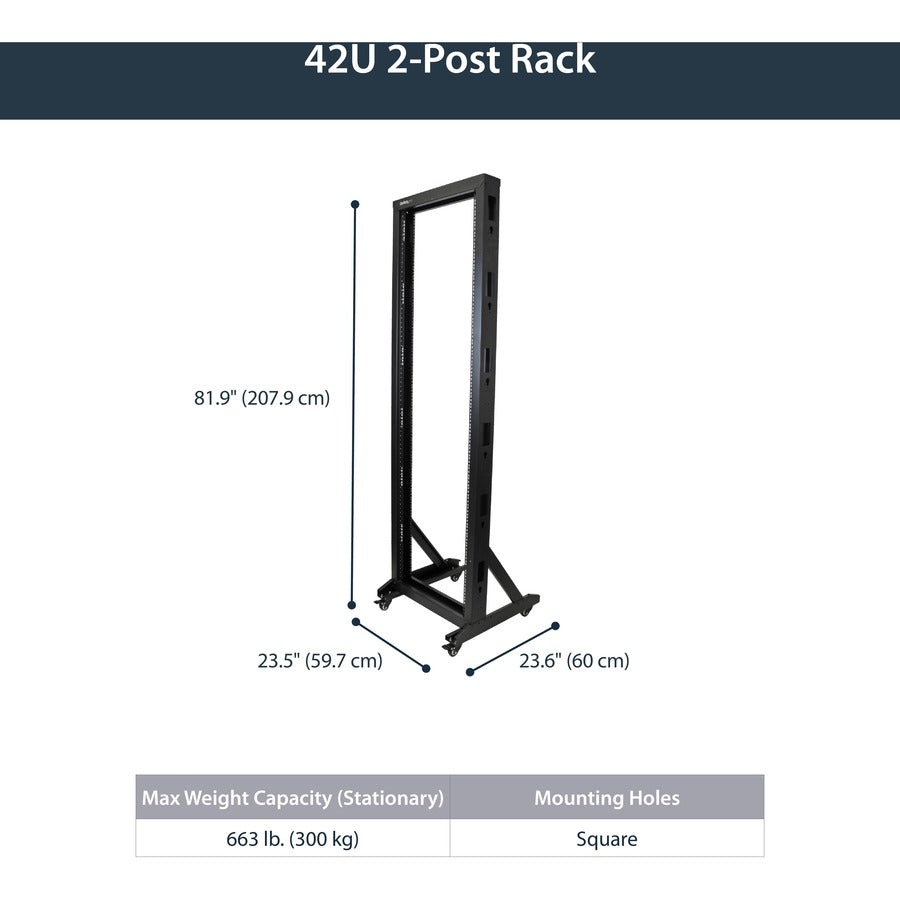 StarTech.com 2-Post Server Rack with Sturdy Steel Construction and Casters - 42U~ 2POSTRACK42