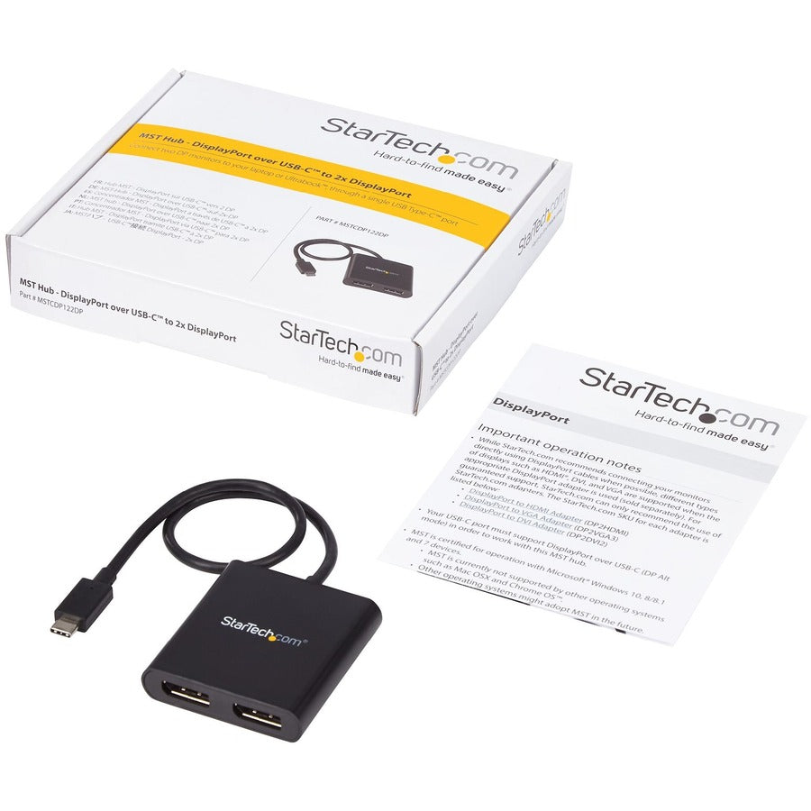 StarTech.com 2-Port Multi Monitor Adapter - USB-C to DisplayPort 1.2 Video Splitter - USB-C to Dual DP MST Hub - TB3 Compatible - Windows MSTCDP122DP