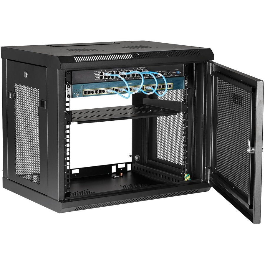 StarTech.com 2 Post 9U 19" Wall Mount Network Cabinet Adjustable 6-15"- Locking Vented IT Equipment/Switch Rack Enclosure /Shelf/Hook&Loop RK9WALM