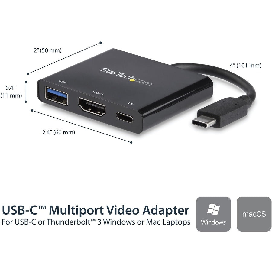 StarTech.com USB C Multiport Adapter with HDMI 4K & 1x USB 3.0 - PD - Mac & Windows - USB Type C All in One Video Adapter CDP2HDUACP