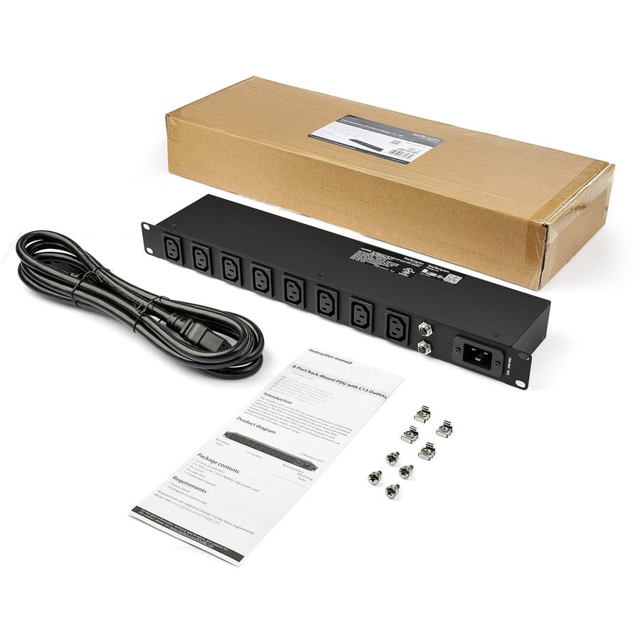 StarTech.com PDU 1U 19" 8 ports à montage en rack, alimentation/bande d'alimentation en rack à prise IEC C13, protection contre les surtensions pour rack de serveur horizontal 16 A 240 V PDU08C13H