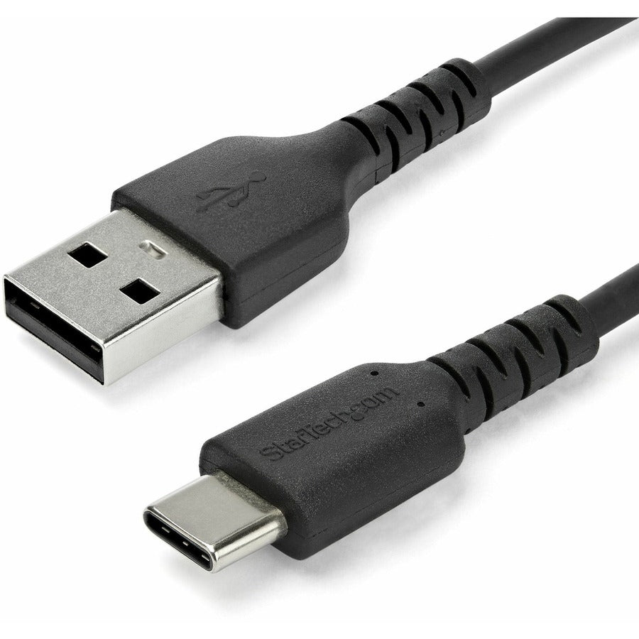 StarTech.com 1m USB A to USB C Charging Cable - Durable Fast Charge & Sync USB 2.0 to USB Type C Data Cord - Aramid Fiber M/M 3A Black RUSB2AC1MB