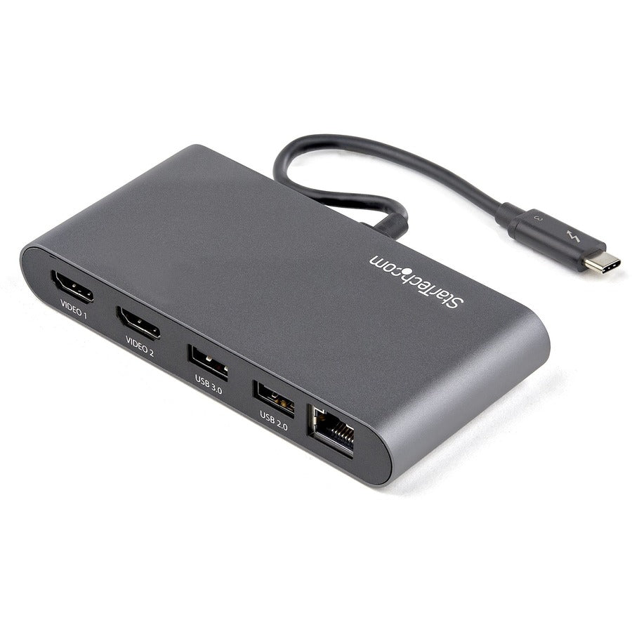 StarTech.com Thunderbolt 3 Mini Dock - Station d'accueil portable double écran TB3 pour ordinateur portable HDMI 4K 60 Hz - 2x USB-A &amp; GbE - câble 28 cm (11") TB3DKM2HDL