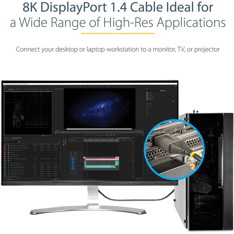 StarTech.com Câble DisplayPort 1.4 certifié VESA de 3 m, 8K 60 Hz HDR10, vidéo UHD 4K 120 Hz, cordon de moniteur DP vers DP, câble DP 1.4, M/M DP14VMM3M