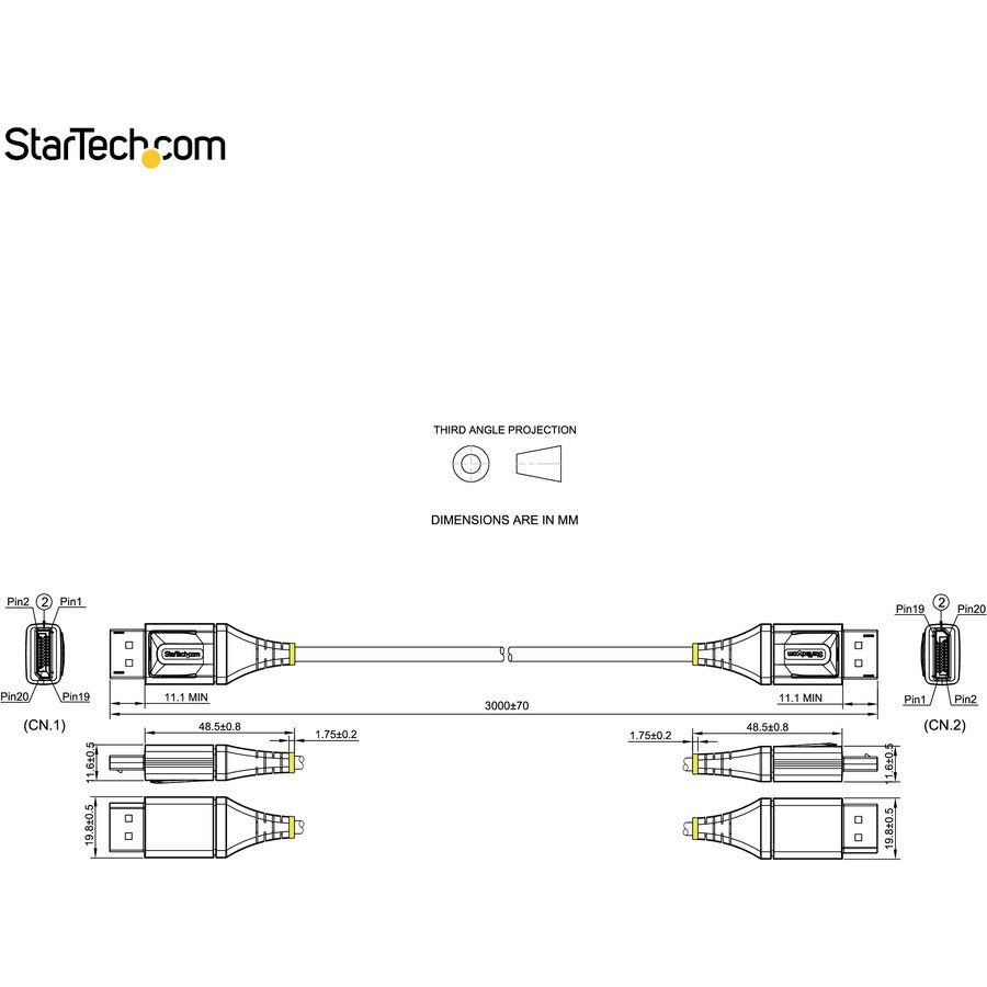 StarTech.com Câble DisplayPort 1.4 certifié VESA de 3 m, 8K 60 Hz HDR10, vidéo UHD 4K 120 Hz, cordon de moniteur DP vers DP, câble DP 1.4, M/M DP14VMM3M