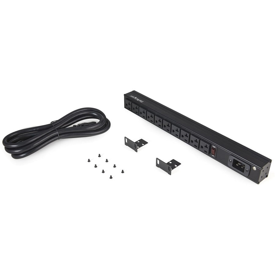 StarTech.com 10 Outlet Rack Mount Power Strip 125V/16 Amp, 1U Horizontal 19" Rackmount PDU, NEMA 5-20P Input, 10x NEMA 5-15/20R Outlets RKPW101920