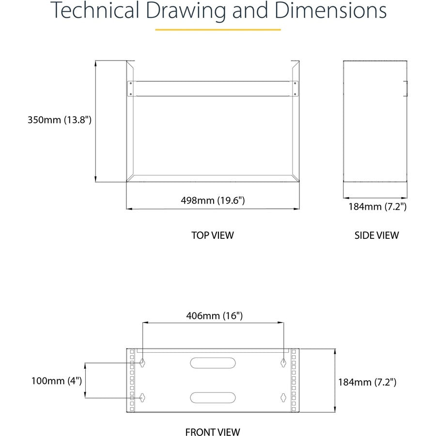 StarTech.com Rack mural 4U, 13,78 pouces de profondeur, rack réseau mural 19 pouces, support de panneau de brassage mural pour équipement de commutation/informatique WALLMOUNT4