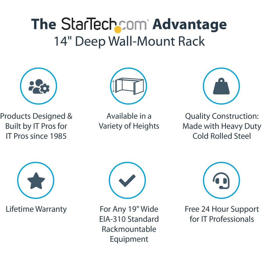 StarTech.com 4U Wall Mount Rack, 13.78in Deep, 19 inch Wall Mount Network Rack, Wall Mounting Patch Panel Bracket for Switch/IT Equipment WALLMOUNT4